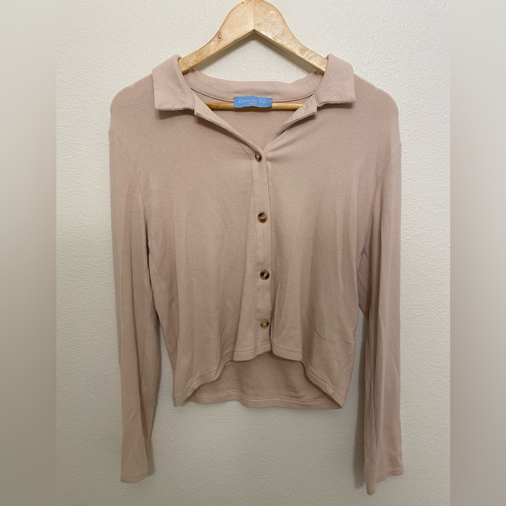 Cream Long-Sleeve Button-Up Shirt